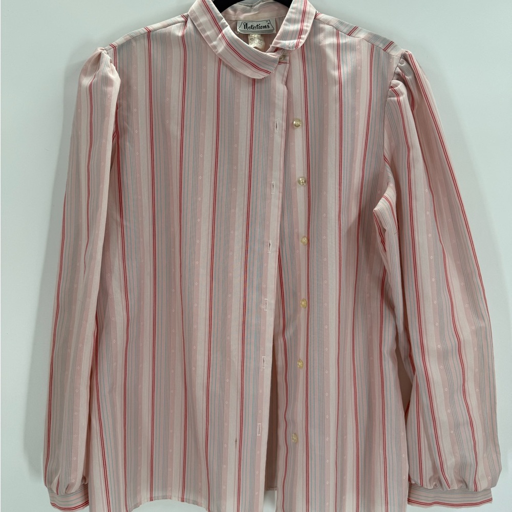 Vintage Notations Pink Stripe Button Front Blouse Long Sleeve